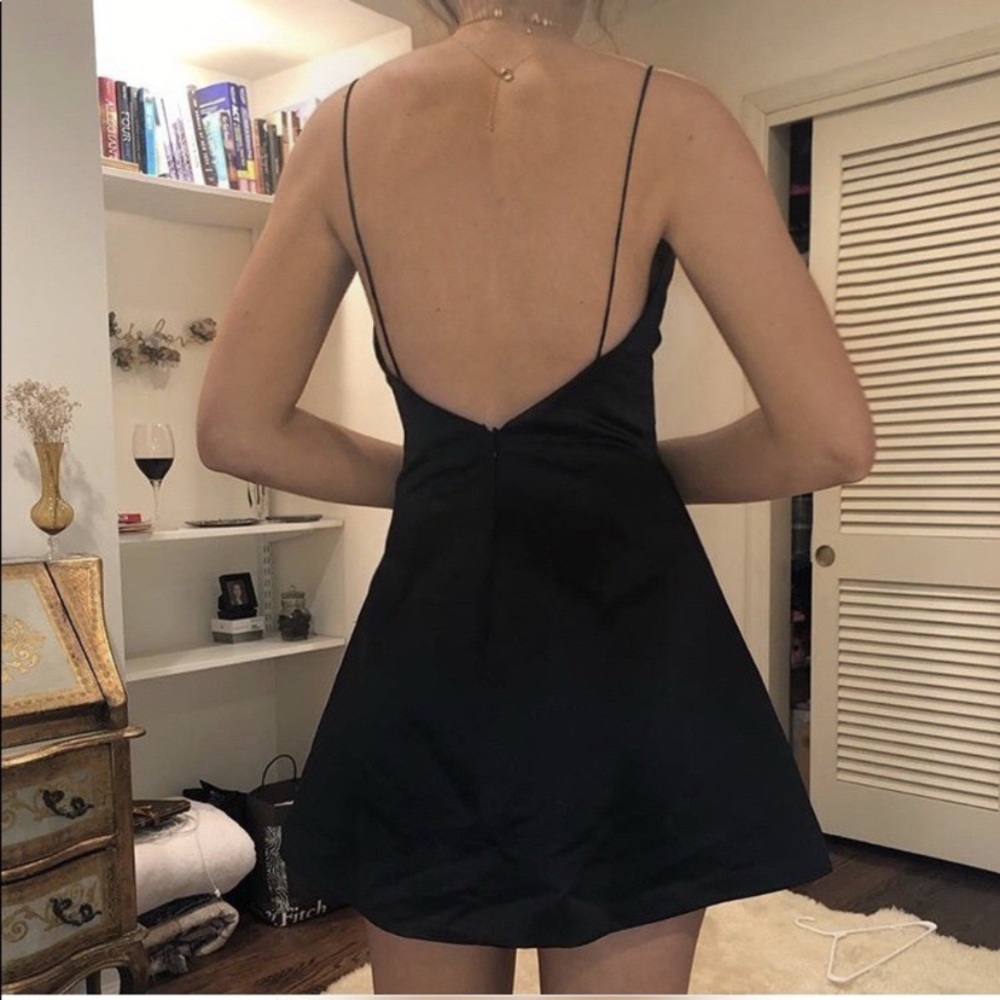 Backless Satin Black Mini Dress With Bungee Straps